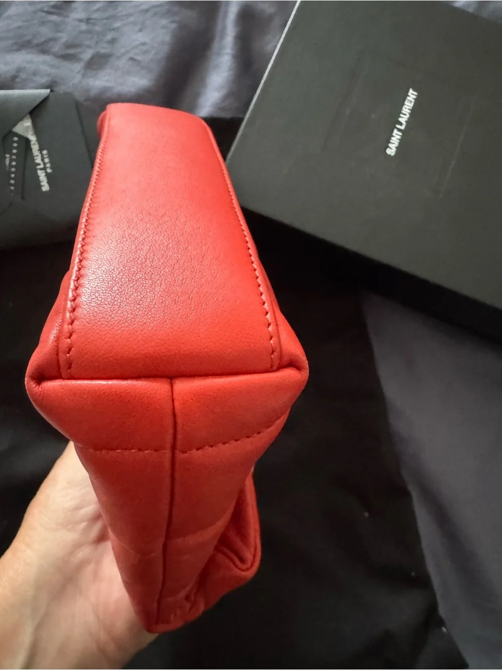 Saint Laurent Lou Lou Quilted Red Leather Envelope Clutch with YSL Logo